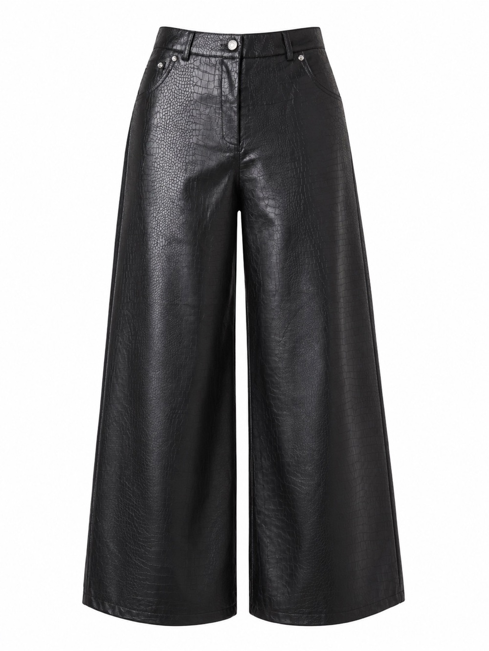 CHROME HEARTS Wide-Leg Faux Leather Croc-Embossed Pants - Black